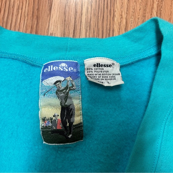 Vintage Ellesse Men’s Golf Sweater Cardigan Size Large Blue/Green Button-Up 90’s - Picture 2 of 3